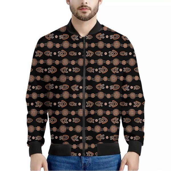 Aboriginal Boomerang Pattern Print Bomber Jacket
