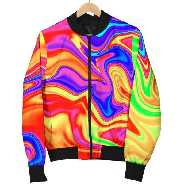 Abstract Colorful Liquid Trippy Print Bomber Jacket