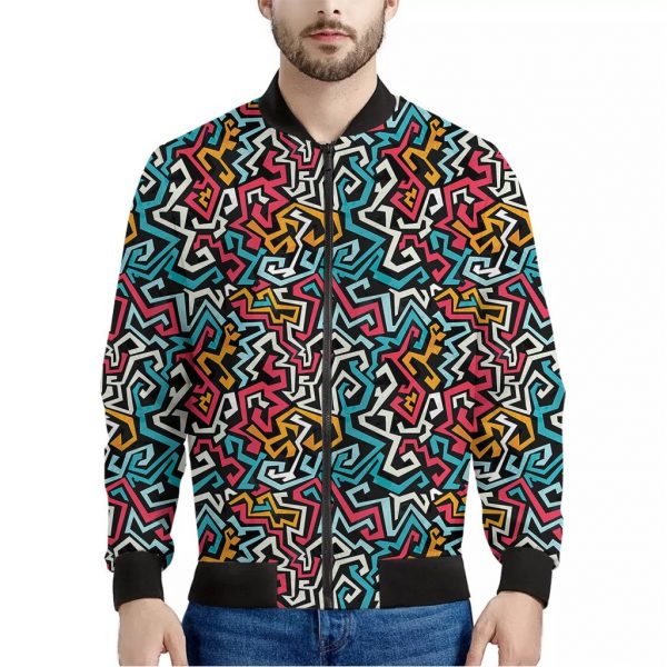 Abstract Funky Pattern Print Bomber Jacket