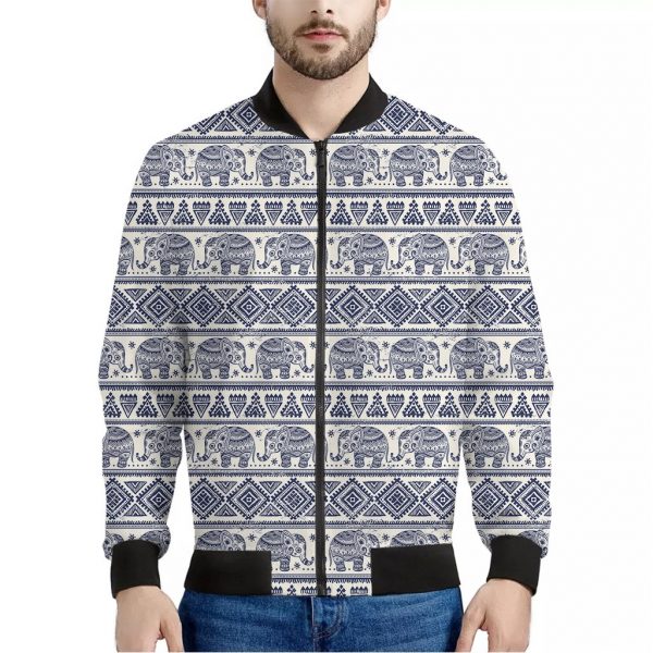African Tribal Elephant Pattern Print Bomber Jacket