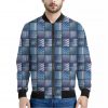 American Denim Patchwork Pattern Print Bomber Jacket