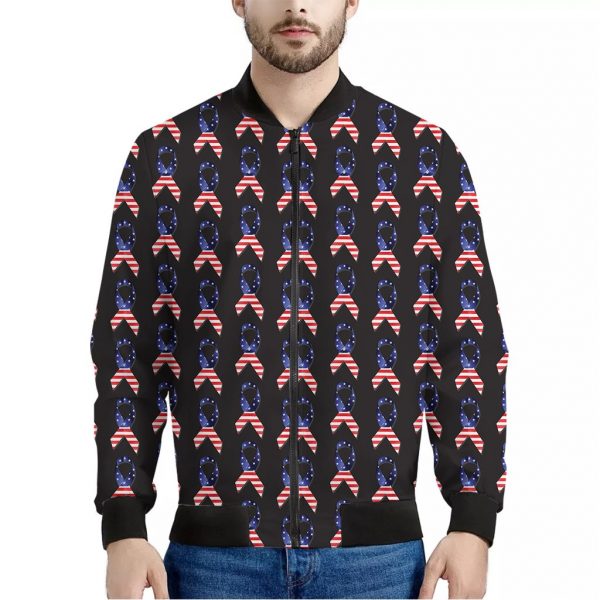 American Flag Ribbon Pattern Print Bomber Jacket