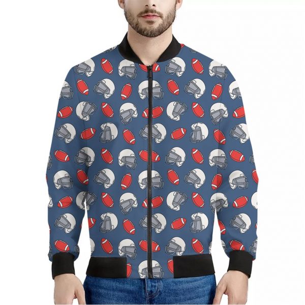 American Football Pattern Print Bomber Jacket