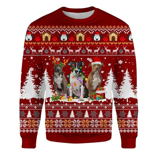 American Staffordshire Terrier Ugly Christmas Sweatshirt Animal Dog Cat Sweater Unisex