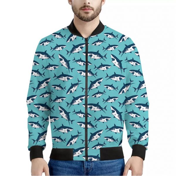 Angry Shark Pattern Print Bomber Jacket