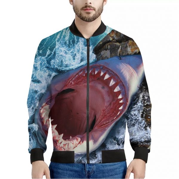 Angry Shark Print Bomber Jacket