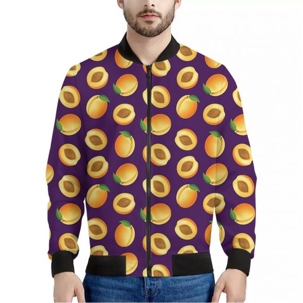 Apricot Fruit Pattern Print Bomber Jacket
