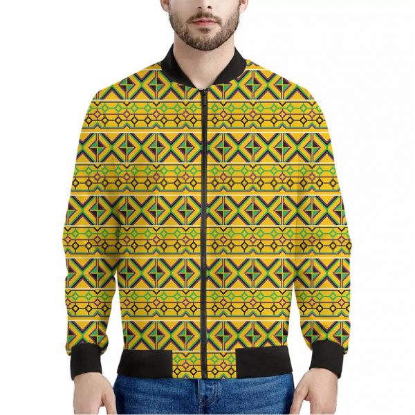 Asante Kente Pattern Print Bomber Jacket
