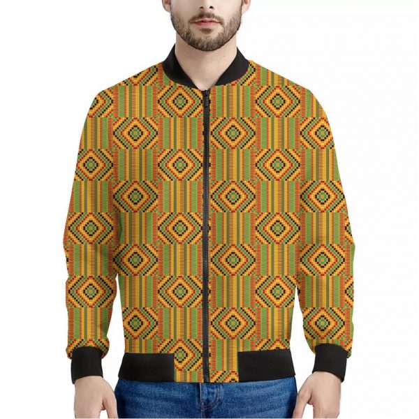 Ashanti Kente Pattern Print Bomber Jacket
