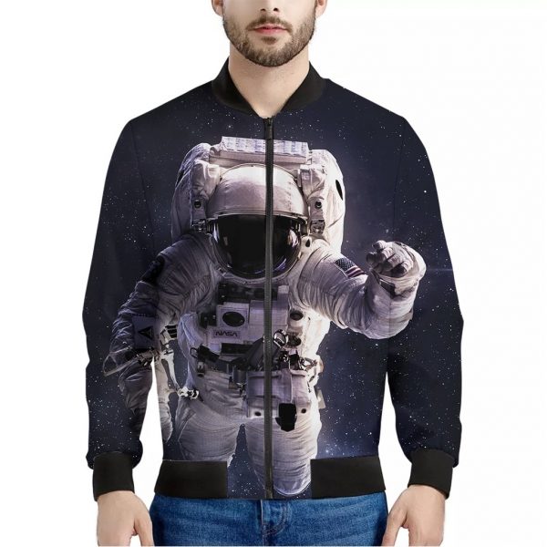 Astronaut Floating In Outer Space Print Bomber Jacket