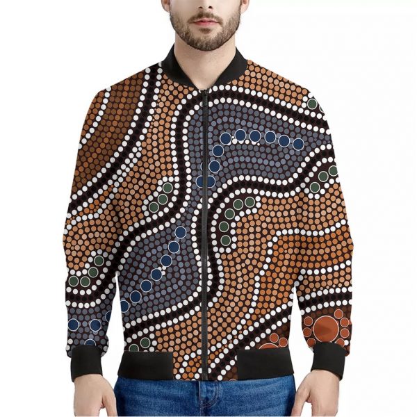 Australia River Aboriginal Dot Print Bomber Jacket