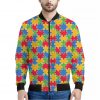 Autism Awareness Jigsaw Pattern Print Bomber Jacket