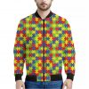 Autism Awareness Puzzle Pattern Print Bomber Jacket