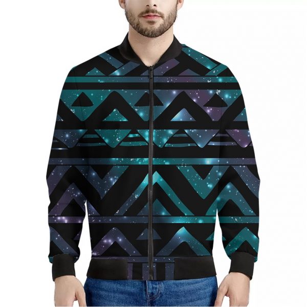 Aztec Tribal Galaxy Pattern Print Bomber Jacket