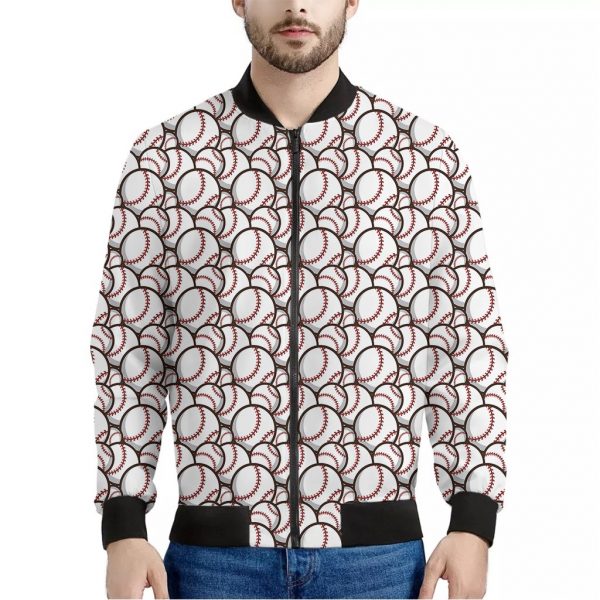 Baseballs Pattern Print Bomber Jacket