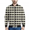 Beige And Black Buffalo Check Print Bomber Jacket