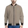 Beige And White Knitted Pattern Print Bomber Jacket