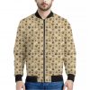 Beige Paw And Bone Pattern Print Bomber Jacket