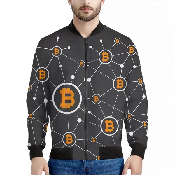 Bitcoin Connection Pattern Print Bomber Jacket