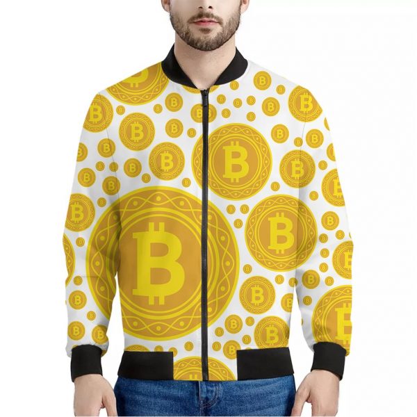 Bitcoin Crypto Pattern Print Bomber Jacket