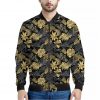 Black And Gold Tropical Pattern Print Bomber Jacket