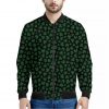 Black And Green Shamrock Pattern Print Bomber Jacket
