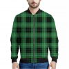 Black And Green Tartan Pattern Print Bomber Jacket