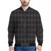 Black And Grey Argyle Pattern Print Bomber Jacket