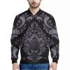 Black And Purple Damask Pattern Print Bomber Jacket