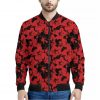 Black And Red Hibiscus Pattern Print Bomber Jacket