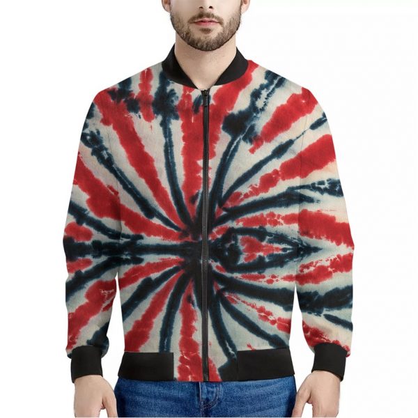 Black And Red Spider Tie Dye Print Bomber Jacket
