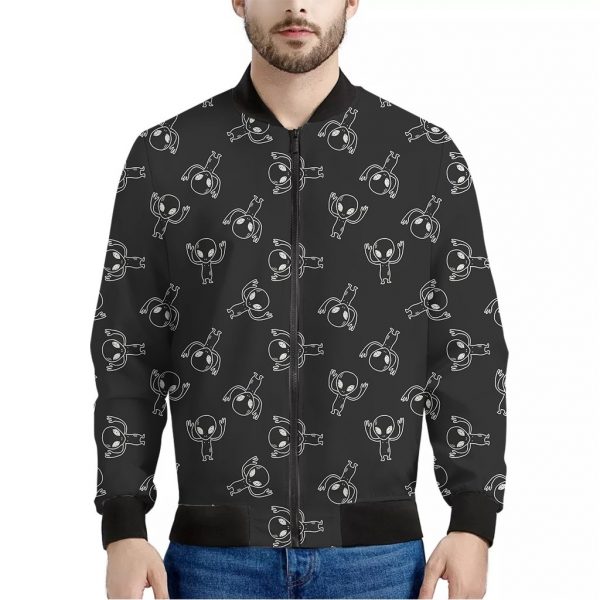 Black And White Alien Print Bomber Jacket