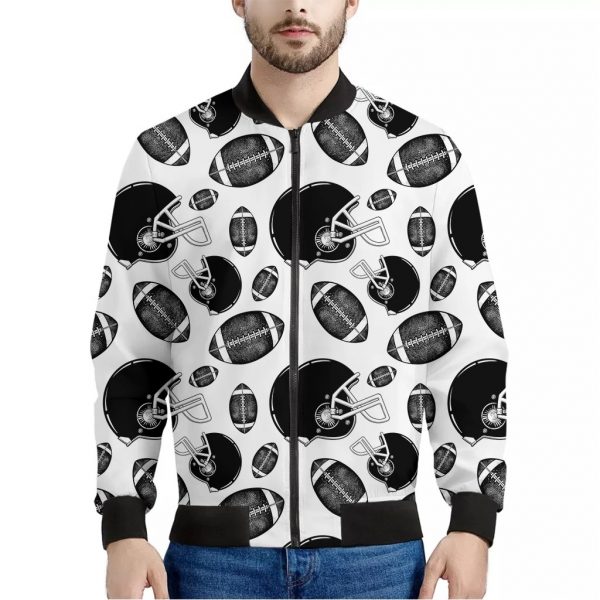 Black And White American Football Print Bomber Jacket