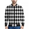 Black And White Argyle Pattern Print Bomber Jacket