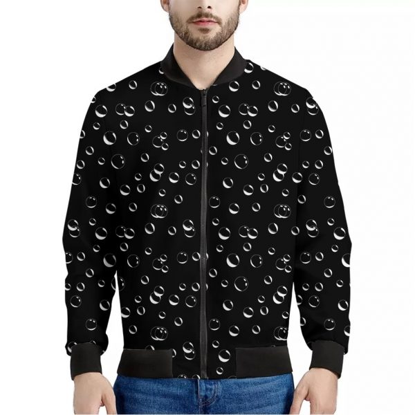 Black And White Bubble Pattern Print Bomber Jacket