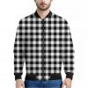 Black And White Buffalo Plaid Print Bomber Jacket