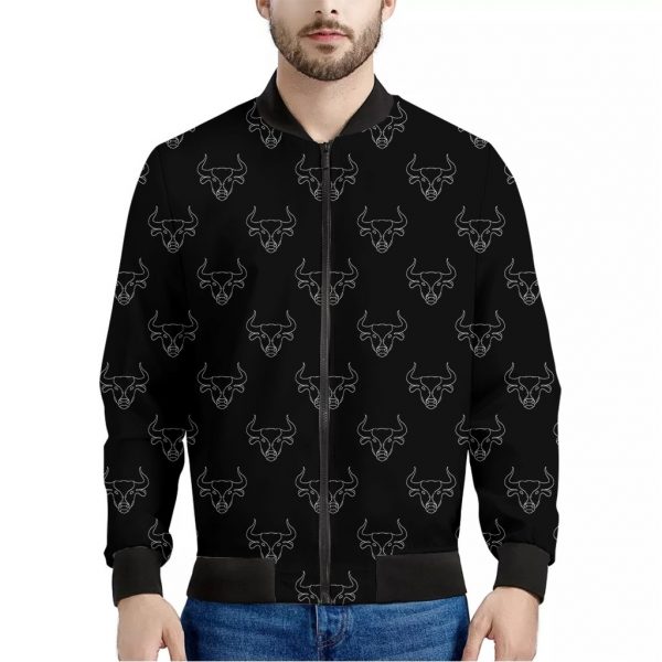 Black And White Bull Pattern Print Bomber Jacket