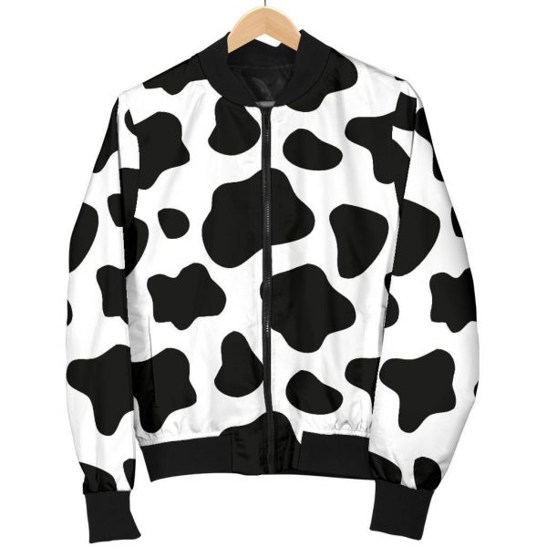 Black And White Cow Print Bomber Jacket