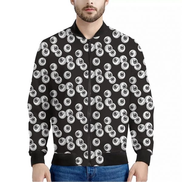 Black And White Eyeball Pattern Print Bomber Jacket