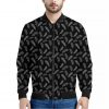 Black And White Feather Pattern Print Bomber Jacket