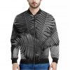 Black And White Fern Leaf Print Bomber Jacket