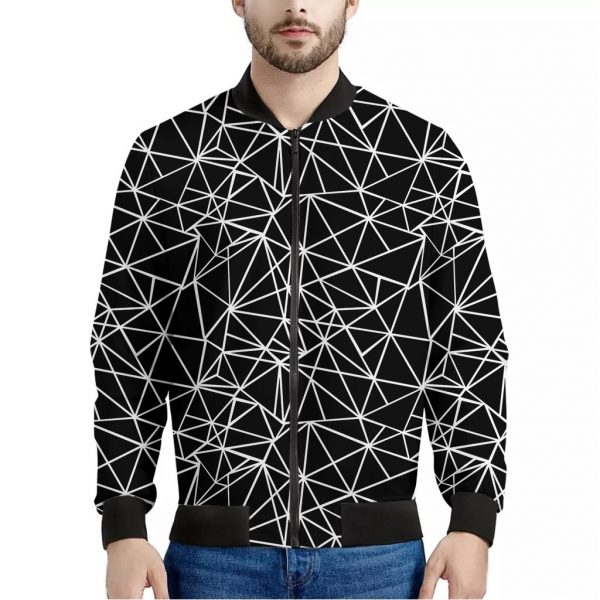 Black And White Geometric Mosaic Print Bomber Jacket