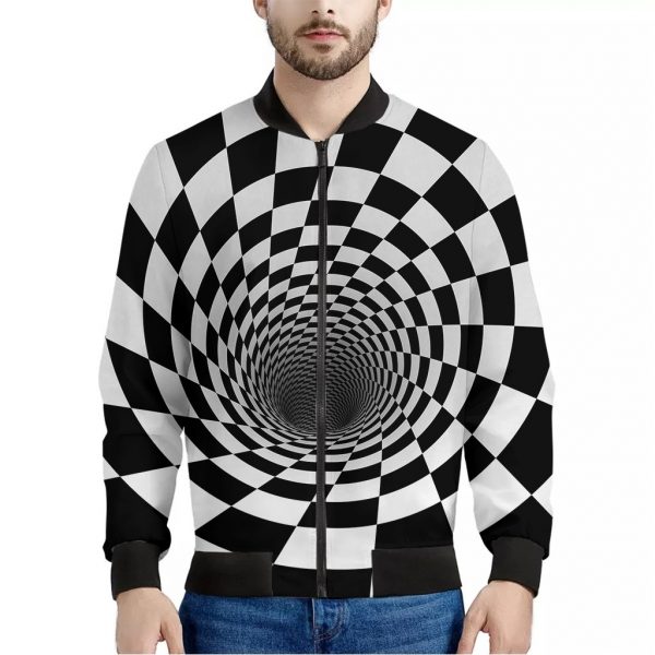 Black And White Hypnotic Illusion Print Bomber Jacket