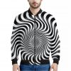 Black And White Illusory Motion Print Bomber Jacket