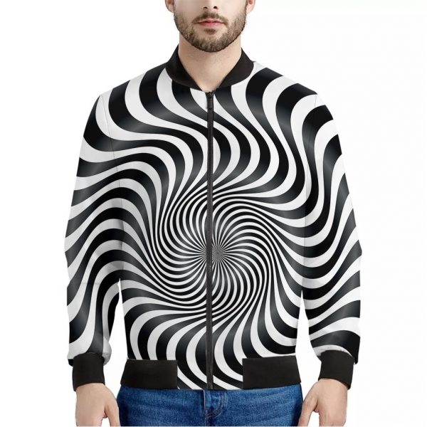 Black And White Illusory Motion Print Bomber Jacket