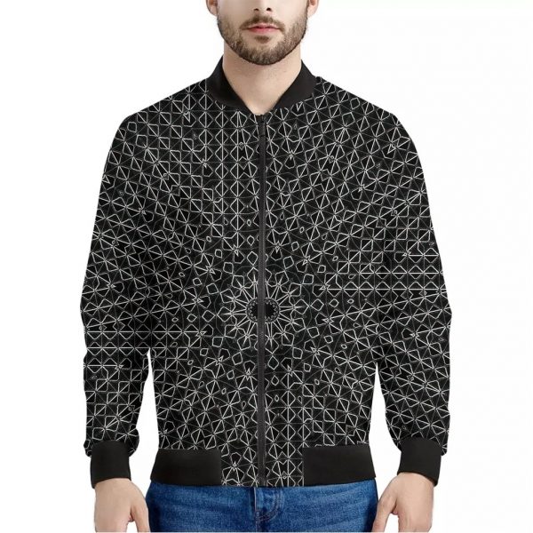 Black And White Kaleidoscope Print Bomber Jacket