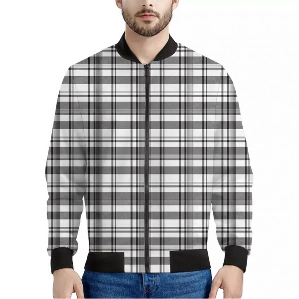 Black And White Madras Pattern Print Bomber Jacket