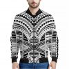 Black And White Maori Tribal Print Bomber Jacket