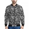 Black And White Mechanic Pattern Print Bomber Jacket