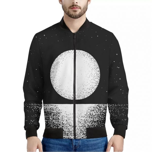 Black And White Moonlight Print Bomber Jacket